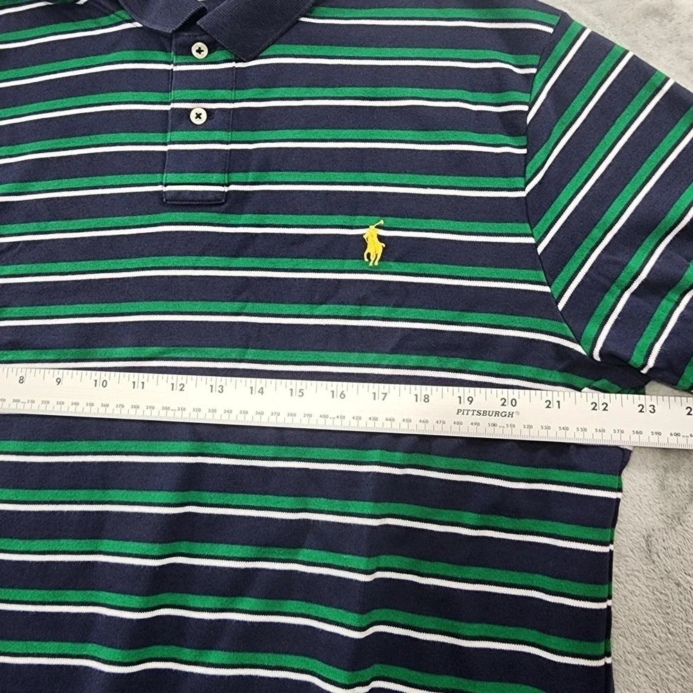 Vintage 90s Ralph Lauren Shirt Mens XL Blue Green Striped Custom Fit Polo Preppy